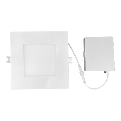 Luxrite LED 6" Mini Panel High Output Square Smooth Canless Wafer Spotlight, 15W, 1400 Lumens, Color Selectable - 2700K/3000K/3500K/4000K/5000K, 80 CRI, White Finish, Dimmable, Pack of 2 (LR23747)