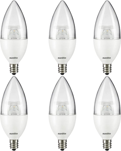 LED B11 Clear Torpedo Tip Chandelier Light Bulb, 7 Watts (60W Equivalent) 500 Lumens, Candelabra E12 Base, Dimmable Energy Star and ETL Certified, 5000K Daylight, 6 Count