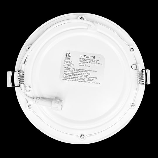 Luxrite LED 6" Mini Panel High Output Round Smooth Canless Wafer Spotlight, 15W, 1400 Lumens, Color Selectable - 2700K/3000K/3500K/4000K/5000K, 80 CRI, White Finish, Dimmable (LR23745)