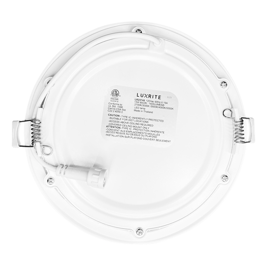 Luxrite LED 6" Mini Panel High Output Round Smooth Canless Wafer Spotlight, 15W, 1400 Lumens, Color Selectable - 2700K/3000K/3500K/4000K/5000K, 80 CRI, White Finish, Dimmable, Pack of 2 (LR23745)