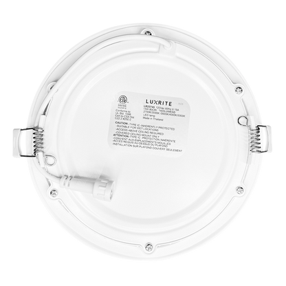 Luxrite LED 6" Mini Panel High Output Round Smooth Canless Wafer Spotlight, 15W, 1400 Lumens, Color Selectable - 2700K/3000K/3500K/4000K/5000K, 80 CRI, White Finish, Dimmable, Pack of 2 (LR23745)