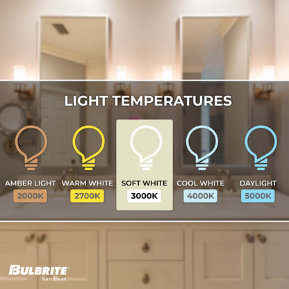 Bulbrite LED Filament Pack of (4) 4.5 Watt Dimmable T6 Light Bulb with Clear Glass Finish and Candelabra (E12) Base - 3000K (Soft White Light), 450 Lumens