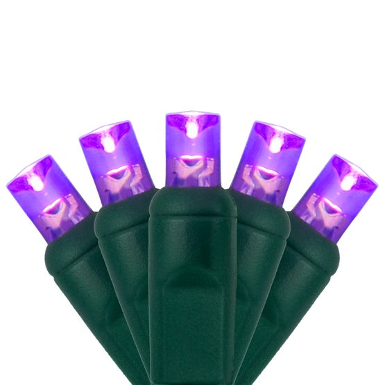 50 Light LED Conical (5MM) Light Set Purple Bulbs on Green Wire, Approx. 17'4" Long