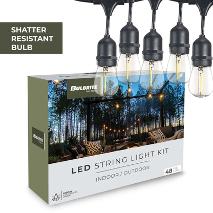 Bulbrite 48-foot String Light Kit with Clear Shatter Resistant Vintage Style S14 LED Light Bulbs