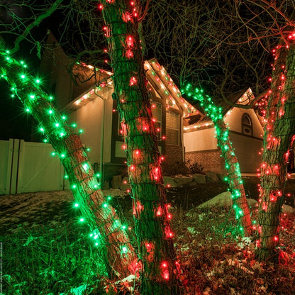 50-LIGHT RECTIFIED 5MM LED LIGHT SET; RED BULBS; GREEN WIRE, Approx. 25' Long