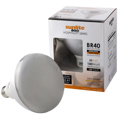 Sunlite LED BR40 Hospitality Series 20W (85W Equivalent) Light Bulb Medium (E26) Base, Warm White