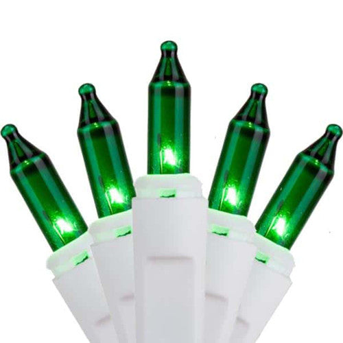 Transparent Green Christmas Tree Mini Lights, 100 Lights, T1 3/4 Shaped, 31 Foot, White Wire, Steady Burning and Flashing