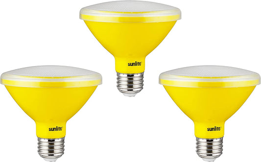 Sunlite 81471 LED PAR30 Short Neck Colored Recessed Bug Light Bulb, 15 watt (75w Equivalent), Medium (E26) Base, Floodlight, ETL Listed, Yellow, Pack of 3