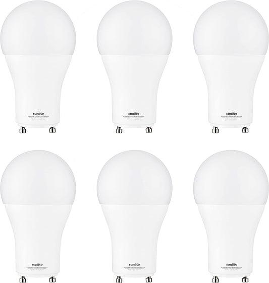 Sunlite 82102 LED A19 Light Bulb, 12 Watts (75W Equivalent) 1100 Lumens, GU24 Twist and Lock Base, Dimmable, UL Listed, 90 CRI, 3000K Warm White, 6 Pack