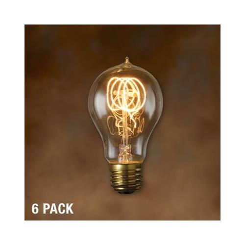 Bulbrite NOS40-VICTOR-6PK 40 Watt Nostalgic Incandescent Edison A19, Quad Loop Filament, Medium Base, Antique, 6-Pack