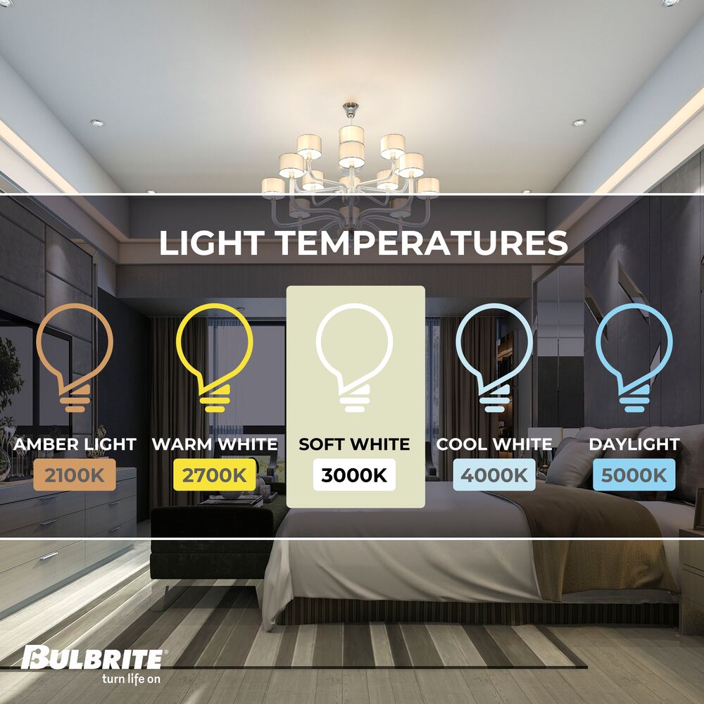 Bulbrite LED Filament Pack of (4) 4 Watt Dimmable G16 Light Bulbs with a Clear Finish and Candelabra (E12) Base - 3000K (Soft White Light), 350 Lumens