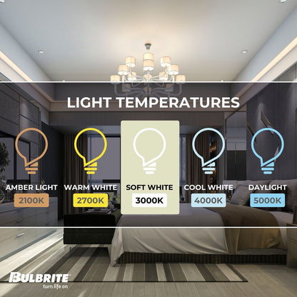 Bulbrite LED Filament Pack of (4) 4 Watt Dimmable G16 Light Bulbs with a Clear Finish and Candelabra (E12) Base - 3000K (Soft White Light), 350 Lumens
