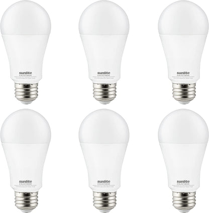 Sunlite 80808 LED A19 Light Bulb, 15 Watts (100W Equivalent), 1600 Lumens, Medium E26 Base, Dimmable, UL Listed, Energy Star, Frost, 4000K Cool White, 6 Pack