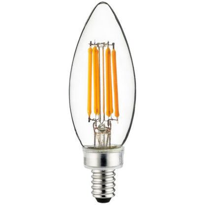 Sunlite 80661 LED Filament B11 Torpedo Tip Chandelier Light Bulb, 5 Watts (60 W Equivalent), 600 Lumens, Candelabra E12 Base,  Dimmable, UL Listed, 2700K Warm White, Pack of 6