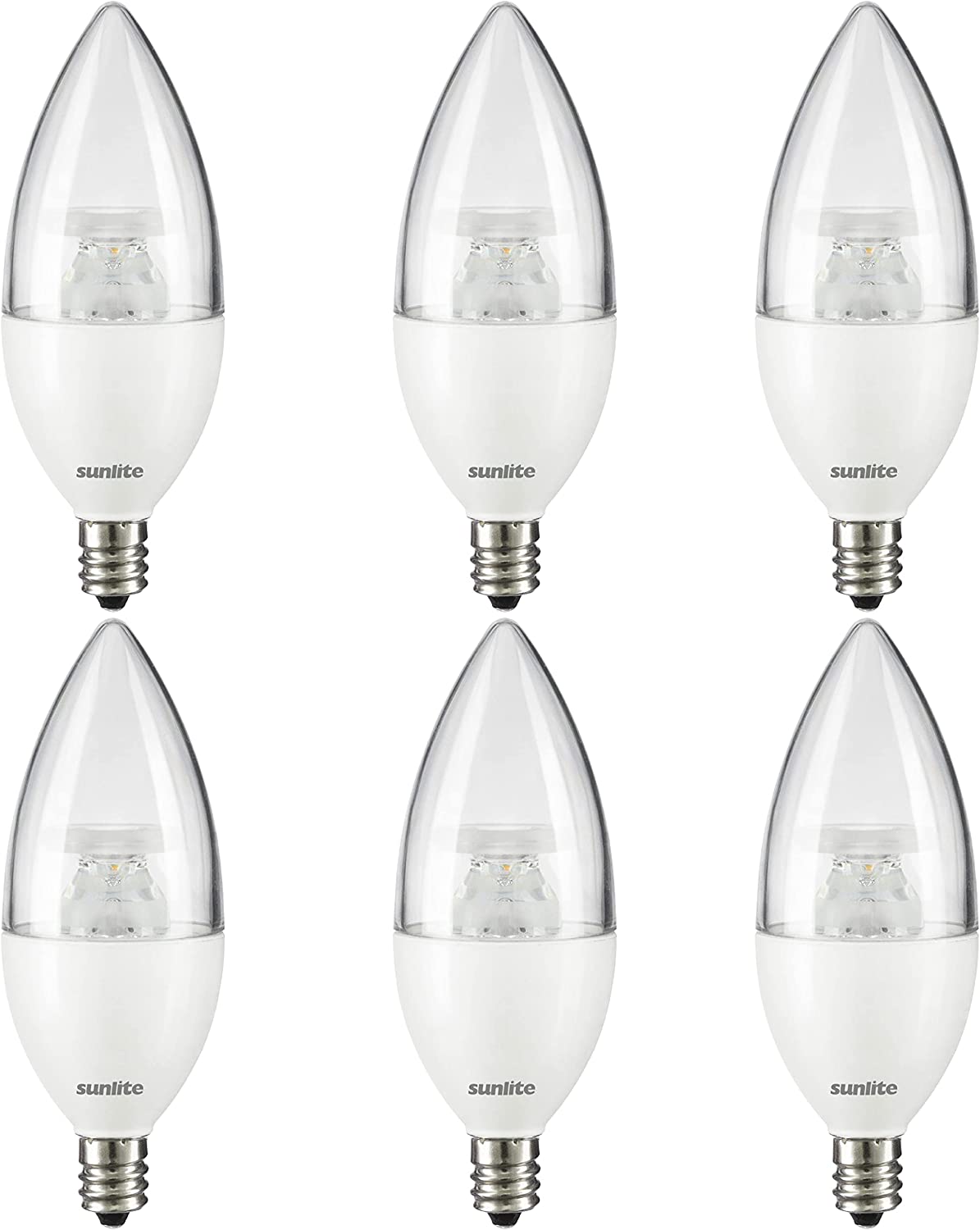 Sunlite 80777 LED B11 Clear Torpedo Tip Chandelier Light Bulb, 4.5 Watts (40W Equivalent) 300 Lumens, Candelabra E12 Base, Dimmable Energy Star and ETL Certified, 5000K Daylight, 6 Count