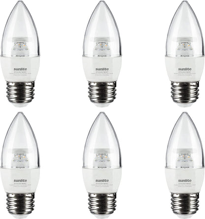 LED Torpedo Tip B10 Clear Chandelier Light Bulb, 7 Watts (60W Equivalent), 500 Lumens, Medium Base (E26), 90 CRI, Dimmable, Energy Star, ETL Listed, 2700K Warm White, 6 Count