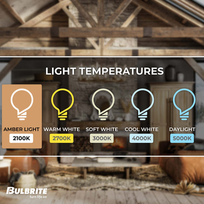 Bulbrite Spunlite Pack of (4) 4 Watt Dimmable C15 LED Filament Light Bulb with Amber Glass Finish and Medium (E26) Base - 2100K (Amber Light), 250 Lumens