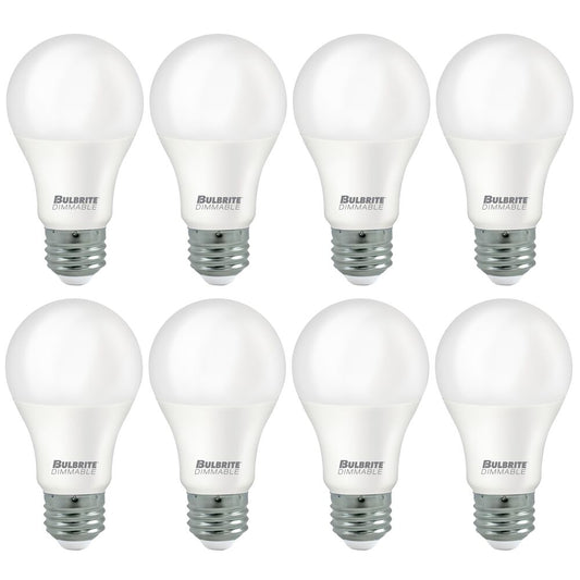 Bulbrite Pack of (8) 9 Watt Frost A19 LED Light Bulbs with Medium (E26) Base, 5000K Soft Daylight Light, 750 Lumens