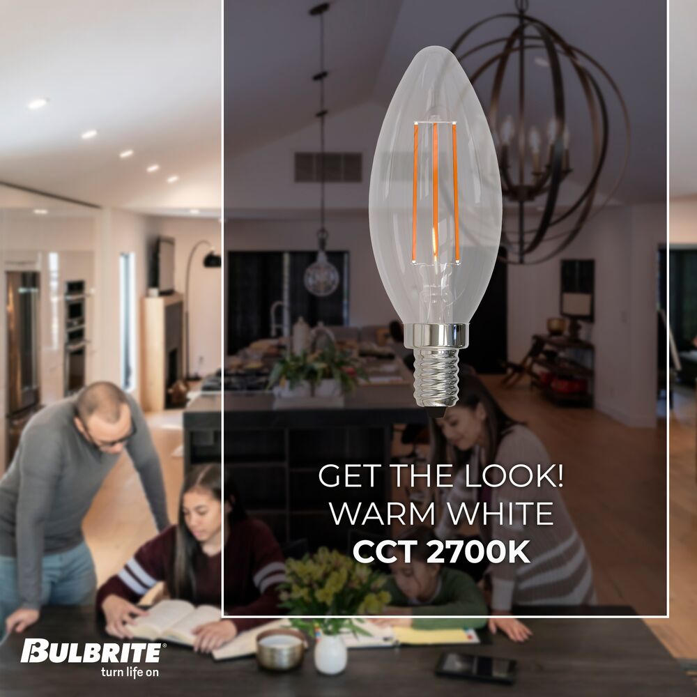 Bulbrite 5 Watt B11 LED Filament Light Bulb, 2700K E12 Candelabra Base, Clear Finish, Pack of 36