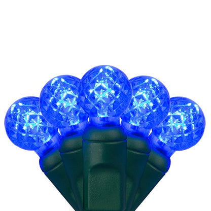 50 Light LED Razzberry (G12) Light Set Blue Bulbs on Green Wire, Approx. 17'8" Long