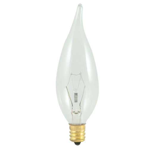 Bulbrite 60CFC/HV 60 Watt High Voltage Incandescent CA10 Flame Tip Chandelier Bulb, Candelabra Base, 220 Volt, Clear