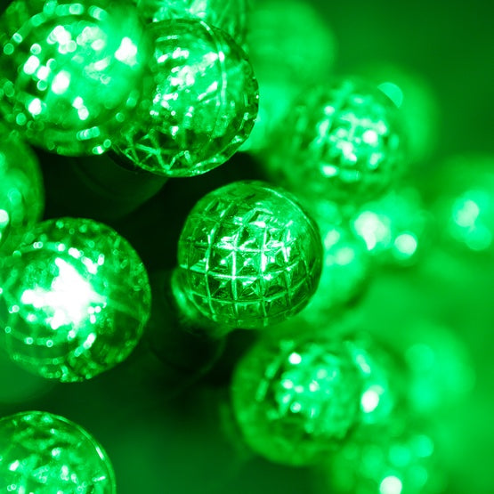 50 Light LED Razzberry (G12) Light Set Green Bulbs on Green Wire, Approx. 17'8" Long