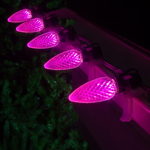 25-Light LED C9 Light Set; Pink Bulbs on Green Wire, Approx. 16'6" Long