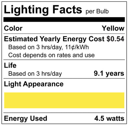 Luxrite LED B11 Colored Filament Torpedo Light Bulb, E12 Candelabra Base, 4.5W, Yellow Finish, Pack of 8 (LR21745)