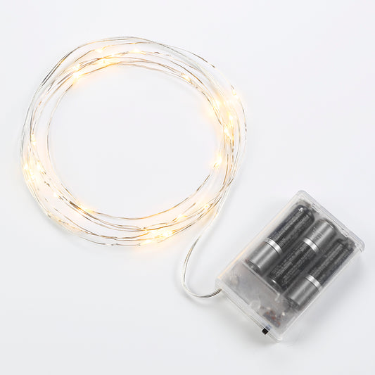Bulbrite LED/STAR/SIL/S/27K Indoor LED Starry String Lights, 10' Copper Wire, Battery Pack