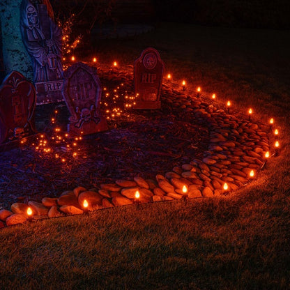 25 Light LED C7 Light Set Orange Bulbs on Green Wire, Approx. 16'6" Long