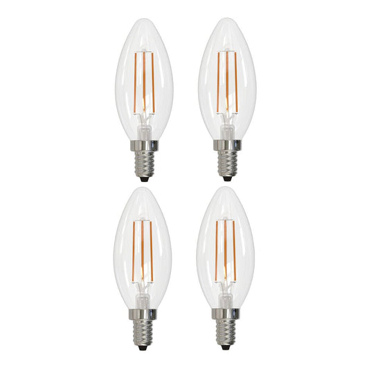 Bulbrite Pack of (4) 4 Watt Dimmable Clear Filament B11 Candelabra (E12) LED Bulb - 350 Lumens, 2700K, and 90 CRI