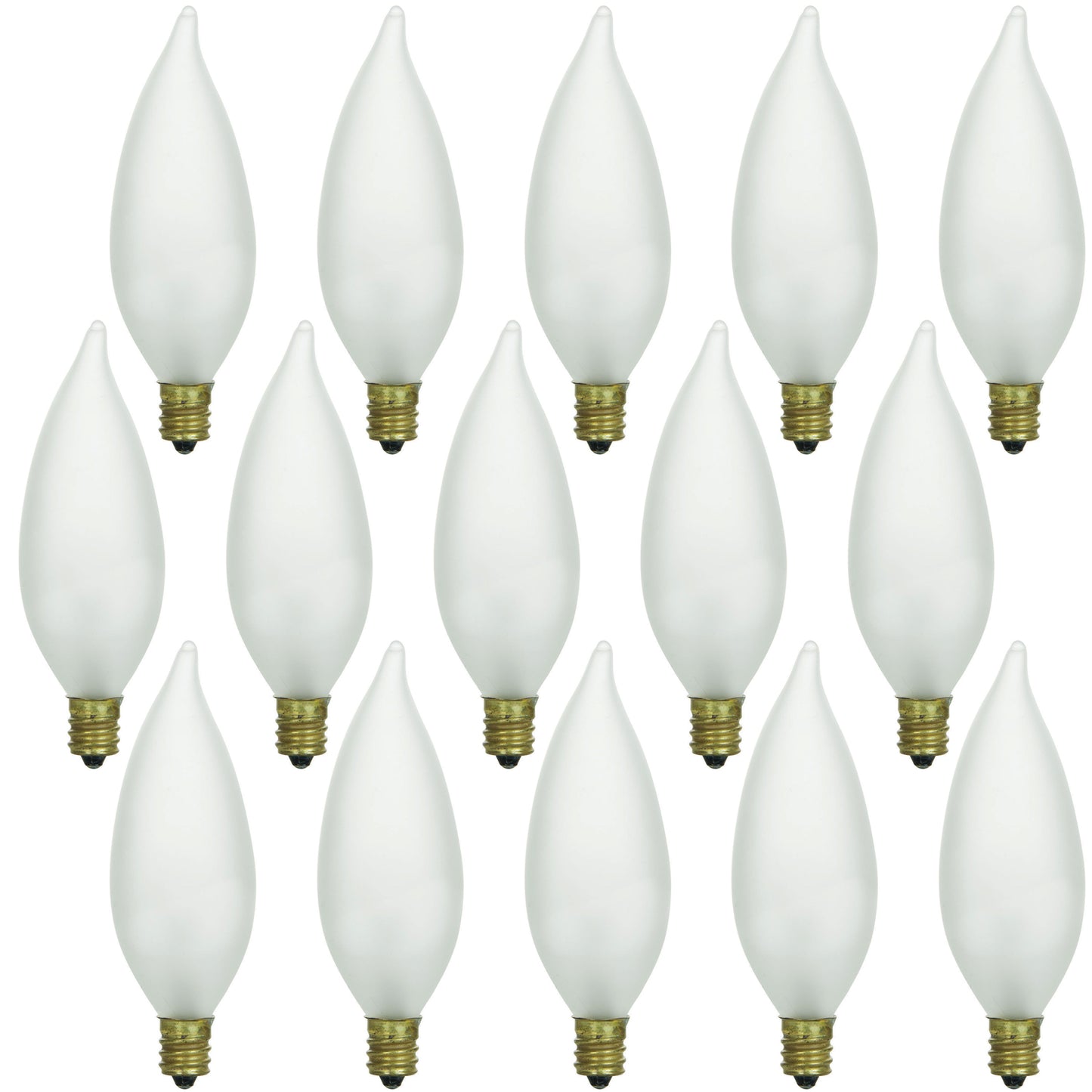 Sunlite 40 Watt Flame Tip Chandelier, Candelabra Base, Frost