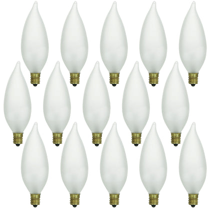 Sunlite 40 Watt Flame Tip Chandelier, Candelabra Base, Frost