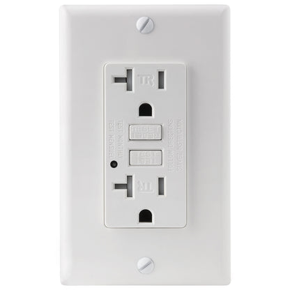 Sunlite 55415-SU GFCI Duplex Outlet, 20 Amp, 120 VAC, 2 Pole/3 Wire, Tamper Resistant, Wallplate Included, ETL Listed, White 1 Pack