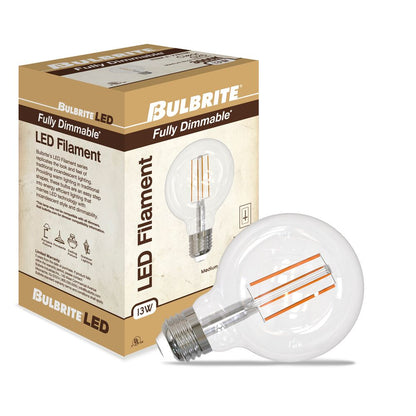 Bulbrite LED Filament Pack of (4) 13 Watt Dimmable G25 Light Bulbs with a Clear Finish and Medium (E26) Base - 3000K (Soft White Light), 1400 Lumens