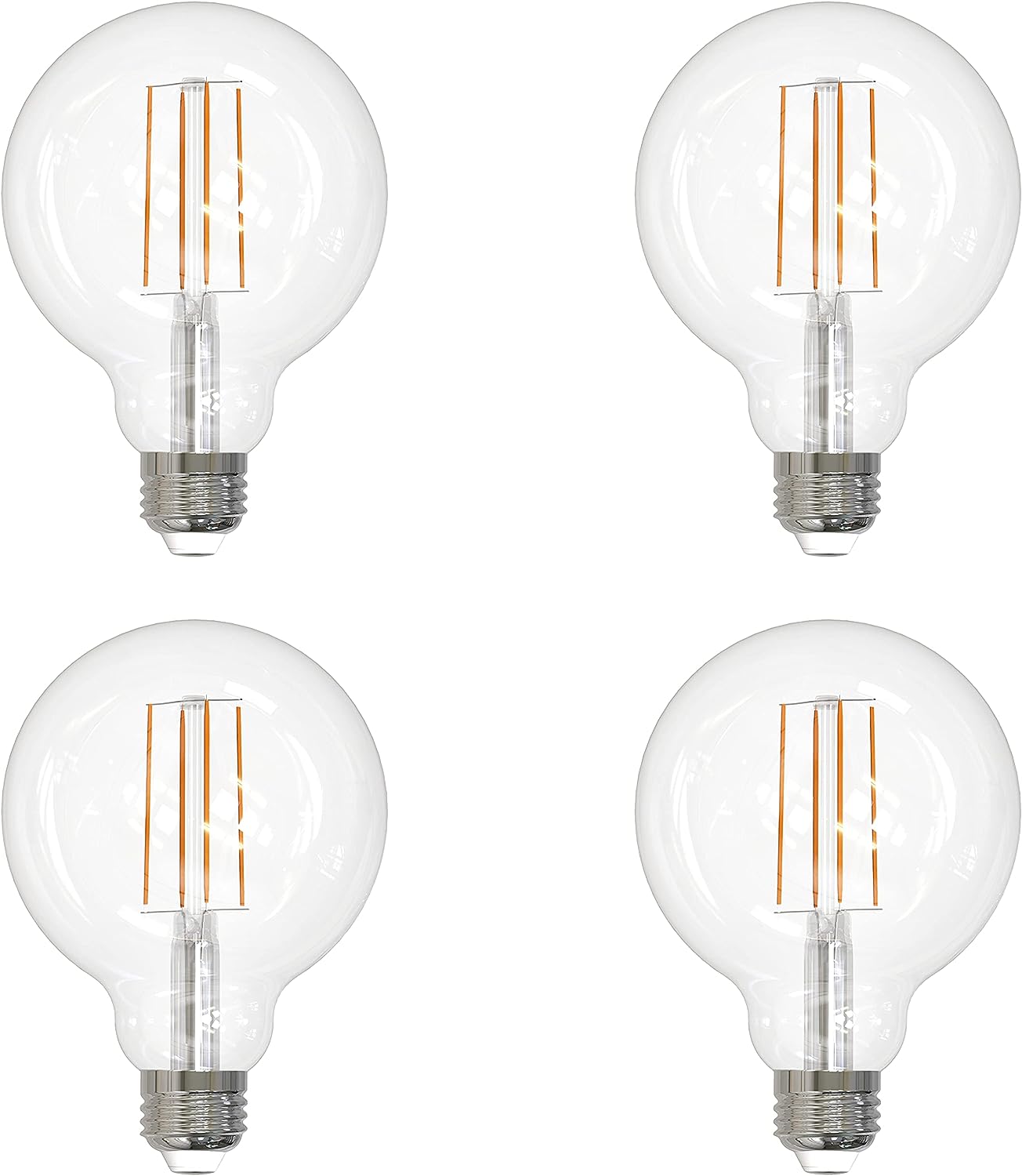 LED G30 Edison Globe Light Bulb, 8.5 Watts (100W Equivalent), Standard E26 Base, 800 Lumens, Dimmable, Decorative Clear Glass, Antique Long Filament, 90 CRI, 2700K Warm White, 4 Count