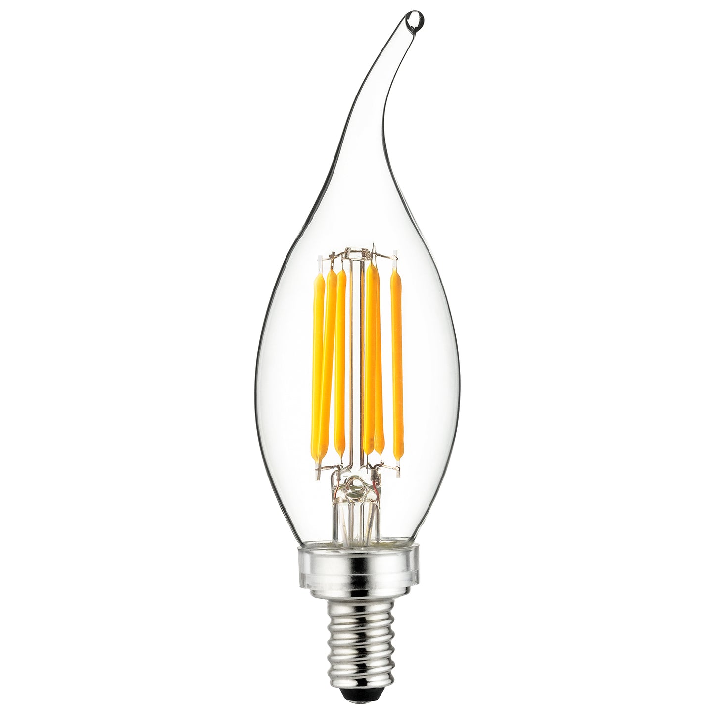 Sunlite LED Filament CA11 Flame Tip Chandelier Light Bulb, 5 Watts  (60W Equivalent), 600 Lumens, Candelabra Base (E12), Edison style, Dimmable, ETL Listed, 2700K - Warm White, 6 Pack