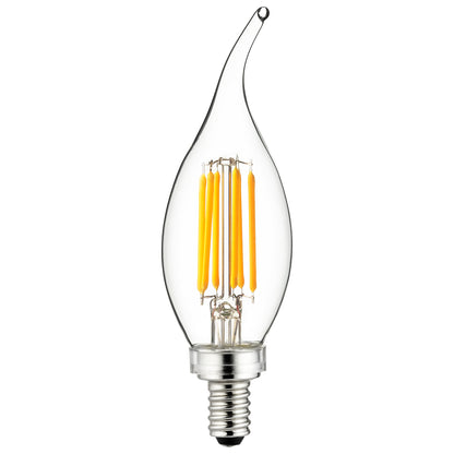 Sunlite LED Filament CA11 Flame Tip Chandelier Light Bulb, 5 Watts  (60W Equivalent), 600 Lumens, Candelabra Base (E12), Edison style, Dimmable, ETL Listed, 2700K - Warm White, 6 Pack