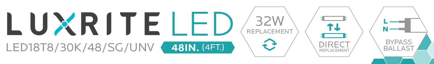 Luxrite LED 4' T8 Universal 18W Shatter Proof Ballast Compatible Light Tube, G13 Base, 2150 Lumens, 3000K - Soft White, 83 CRI, Frosted White Finish, Pack of 5  (LR34180)