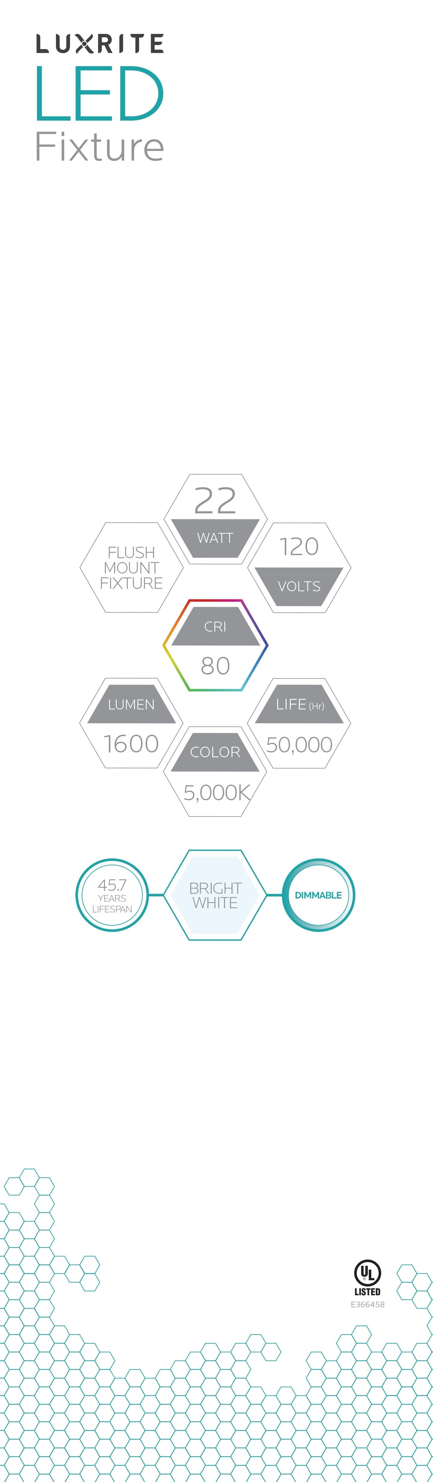 Luxrite Surface Mount LED15"FIXTURE/ROUND/50K/2 5000K Bright White
