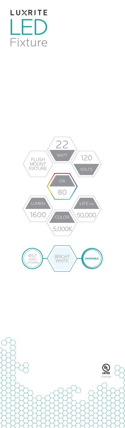 Luxrite Surface Mount LED15"FIXTURE/ROUND/50K/2 5000K Bright White