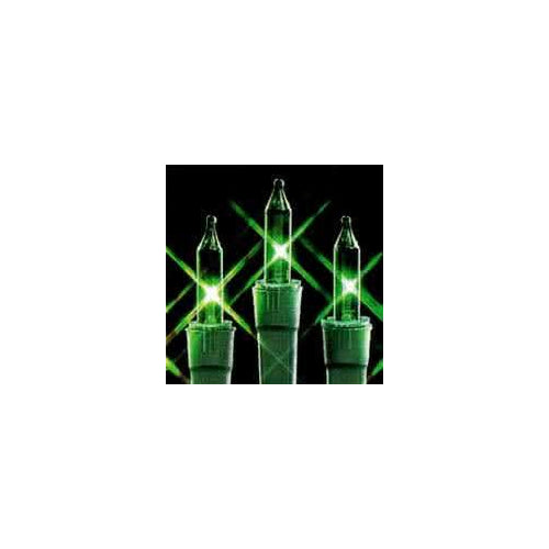 Transparent Green Christmas Tree Mini Lights, 100 Lights, T1 3/4 Shaped, 21 Foot, Green Wire, Steady Burning and Flashing