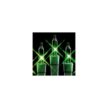 Transparent Green Christmas Tree Mini Lights, 100 Lights, T1 3/4 Shaped, 21 Foot, Green Wire, Steady Burning and Flashing