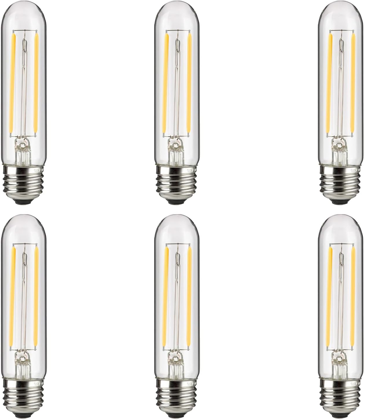 Sunlite 41791 LED Edison T10/T30 Tubular Light Bulb, 2 Watts (25W Equivalent), 160 Lumens, Medium E26 Base, 120 Volts, Dimmable, 90 CRI, UL Listed, Clear, 3000K Warm White, 6 Pack