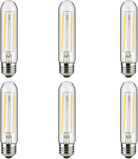 Sunlite 41791 LED Edison T10/T30 Tubular Light Bulb, 2 Watts (25W Equivalent), 160 Lumens, Medium E26 Base, 120 Volts, Dimmable, 90 CRI, UL Listed, Clear, 3000K Warm White, 6 Pack