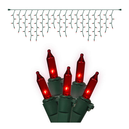 Vickerman 100 Red Mini Light Icicle Light on Green Wire, 9' Christmas Light Strand- 2 Pack