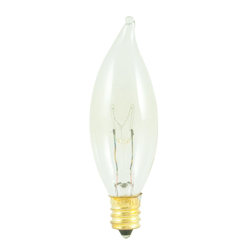 Bulbrite 15CFC/25/3 15 Watt Incandescent CA8 Flame Tip Chandelier Bulb, Candelabra Base, Clear