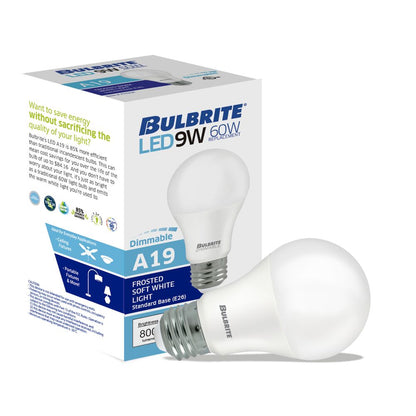 Bulbrite LED A19 Dimmable Medium Screw Base (E26) Light Bulb, 60 Watt Equivalent 3000K, 48 Pack