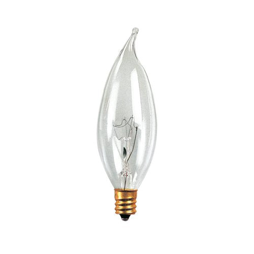 Bulbrite 15CFC/25/3 15 Watt Incandescent CA8 Flame Tip Chandelier Bulb, Candelabra Base, Clear