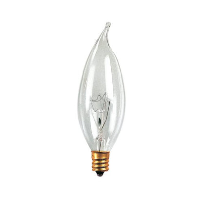 Bulbrite 15CFC/25/3 15 Watt Incandescent CA8 Flame Tip Chandelier Bulb, Candelabra Base, Clear